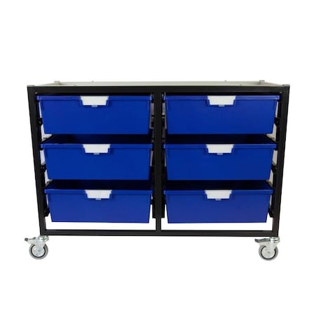 Storsystem Commercial Grade Mobile Bin Storage Cart with 6 Blue High Impact Polystyrene Bins/Trays CE2302DG-6DPB